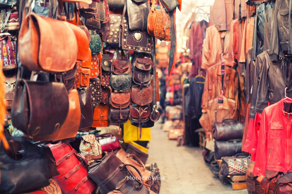 Traditional Moroccan craft pieces arranged for sale
